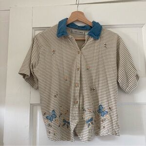 Vintage crop button up denim collar